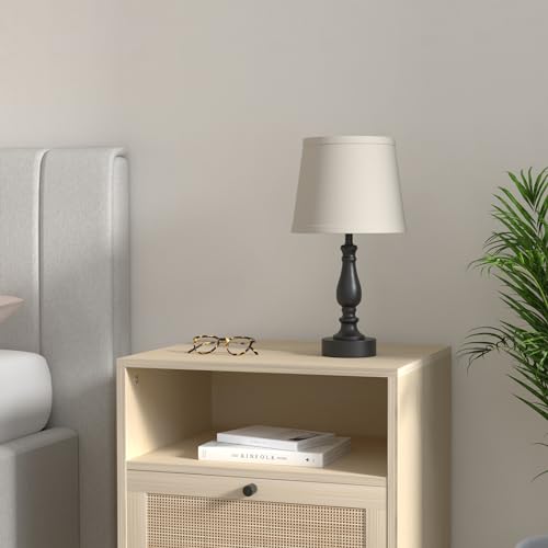 Bedroom Set of 2 Touch Dimmable Bedside Lamps with USB-C Ports - Light Oat Shade & Black Base