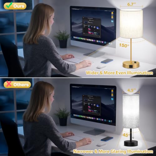 Fenmzee 17.6" Gold Touch Table Lamps with Dimmable Brightness & USB-C + A Outlets - Set of 2