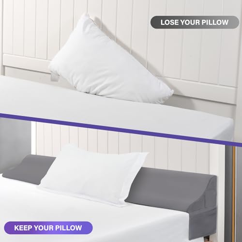 Vekkia King Size Bed Wedge Pillow 0-6 Inch Gap Filler for Headboard Grey 76x10x7