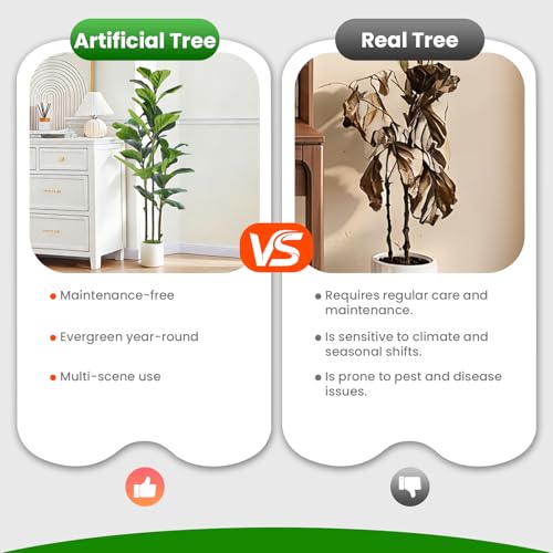 5ft Artificial Fiddle Leaf Fig Tree with Green Moss - Realistic Indoor Plant