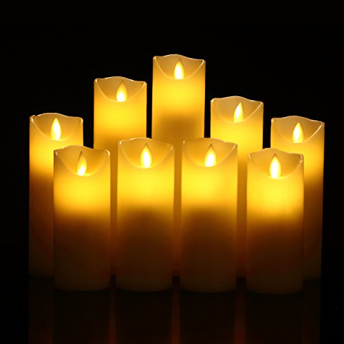 antizer Flameless Candles Set of 9 Ivory Dripless Real Wax Pillars
