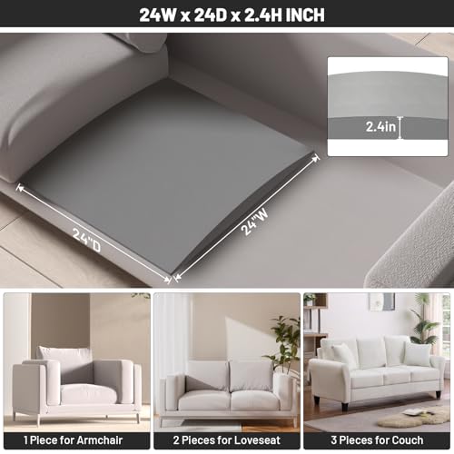 Arched Couch Cushion Support 24x24x2.4 Inch Grey Set of 3 - Sagging Sofa Support