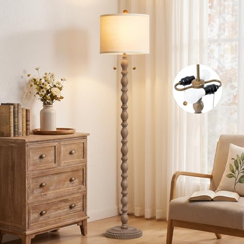 Farmhouse Floor Lamp with Dual Heads & Bulb - Dark Brown 2