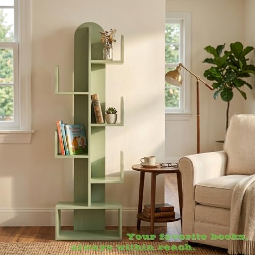 Cactus Tree Bookshelf with 5 Tiers - Green Wooden Storage Rack for Books and Decor