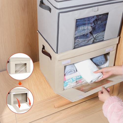 Univivi Light Beige Front Opening Closet Storage Bins - 16.5'' 4 Pack