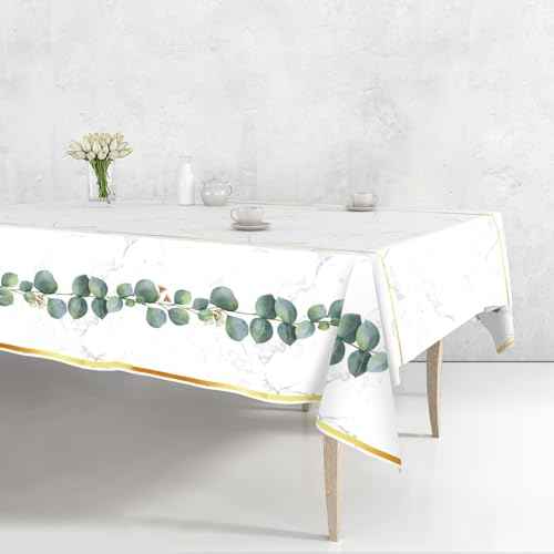 4 Pack Greenery Jungle Party Tablecloths for Rectangle Tables, Waterproof Disposable Party Table Cloths, Table Covers for Decorations, Tablecover (Eucalyptus, 54" x 108" (4 Pack))