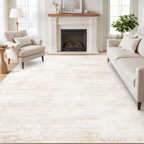 Tosuoka 6x9 Beige Abstract Washable Area Rug for Living Room - Non-Slip, Soft, Stain-Resistant