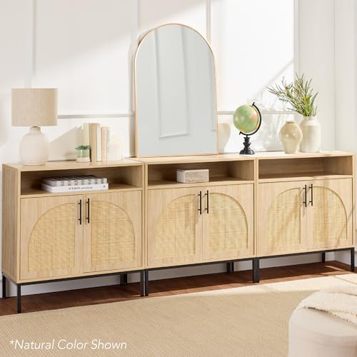 Arched Rattan Sideboard Buffet Cabinet - White, Entryway & Living Room Storage