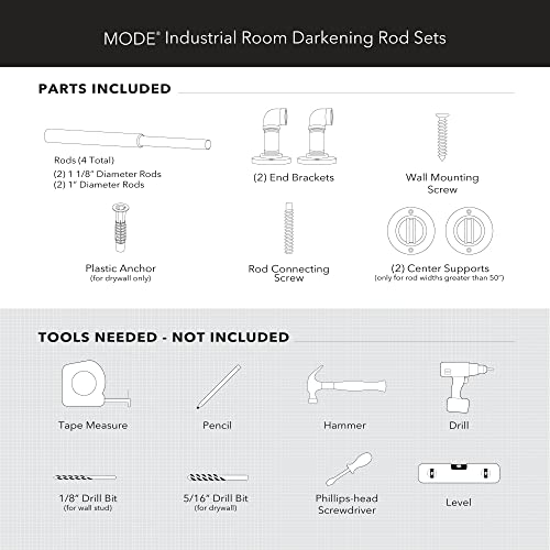 MODE Industrial Gold Curtain Rod 76-144 Inches for Darkening Windows, Adjustable Fit