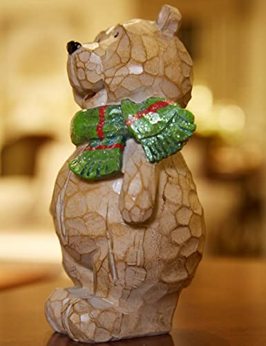 Floryden 6.5-inch Wooden Bear Christmas Decor - Resin Holiday Figurines for Home & Garden