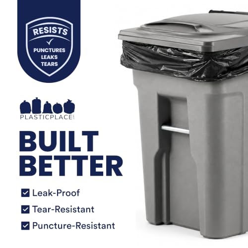 Heavy Duty Black Trash Bags 50 Count - 64-65 Gallon, Puncture Resistant, 1.5 Mil