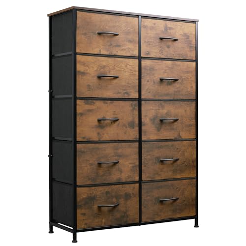 WLIVE Tall Dresser for Bedroom Rustic Brown Wood Grain Finish, 10 Drawers
