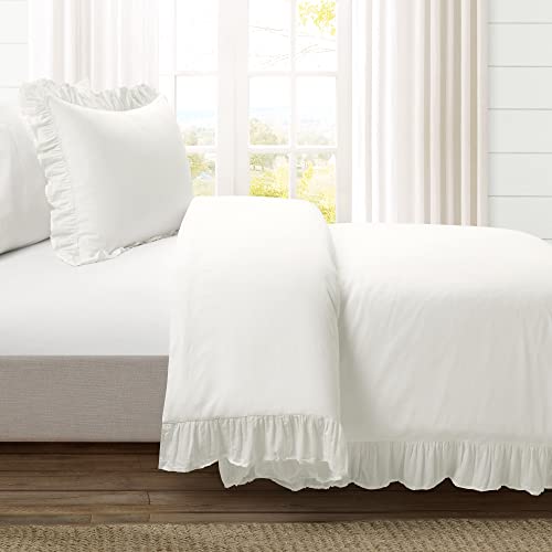 Lush Decor Reyna Ruffle Cotton Duvet Cover Set Twin XL - White Bedding