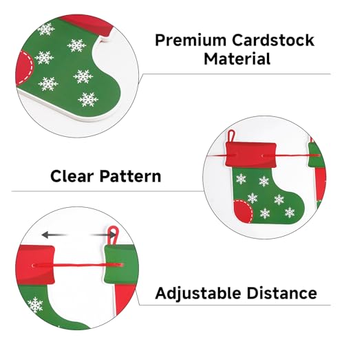 jijAcraft Christmas Banners 4 Pack ? Xmas Decorations with Santa, Snowman, Reindeer & Tree Designs, Pre-Assembled Hanging Bunting Garland for Christmas Party, New Year, School, Office, Fireplace