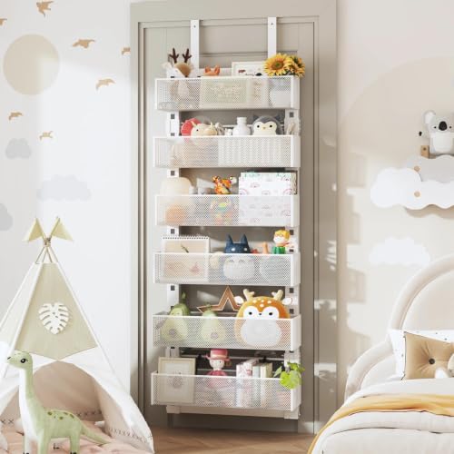 White 6-Tier Over The Door Organizer - Heavy-Duty Metal Mesh Rack, Adjustable & Wall Mountable