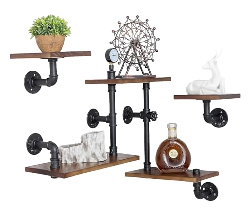 Industrial Pipe Shelves, Wall Ladder Shelving, Corner Wood Bookshelf
