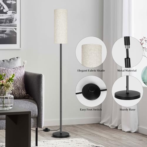PARTPHONER Beige Modern Floor Lamp with Lampshade, Tall Standing Light with Foot Switch for Living Room, Bedroom, 2 Pack