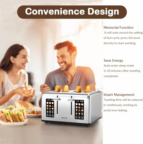 Mecity 4-Slice Stainless Steel Touch Screen Toaster with Dual Control, 6 Browning Levels