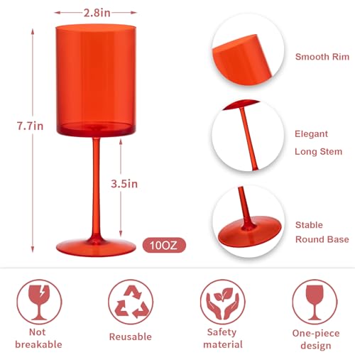 JLYLOL 48 Pcs Red Plastic Champagne Flutes 10 OZ Large Glasses