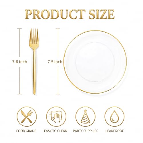 Clear Gold Disposable Dessert Plates & Forks Set - 200 Pieces for Weddings & Parties