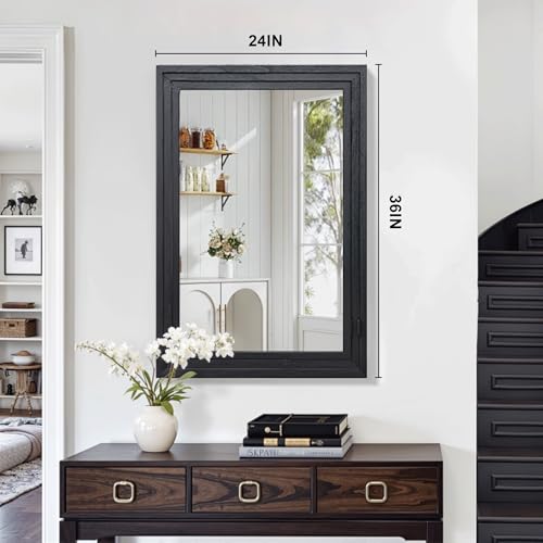 Wooden Black Framed Bathroom Vanity Mirror - 24x36, Rustic Farmhouse Style - Variation of Wooden Black / 36"L x 24"W