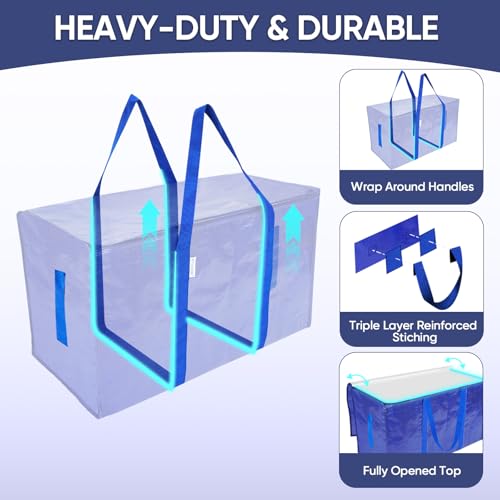 Blue Heavy Duty Moving Storage Bags 8 Pack - Extra Large Waterproof Closet Organizers