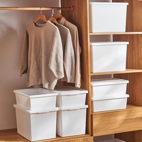 White 4-Pack 27 Quart Stackable Storage Bins with Lids & Handles