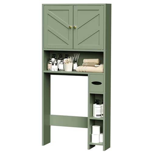 Over Toilet Storage Cabinet with Toilet Paper Holder - Green, Without Open Shelves, 65.4" Tall Bathroom Organizer