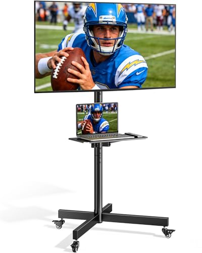 Rolling TV Stand for 23-60 Inch TVs, Heavy Duty Steel, Adjustable Height & Tilt - Black (Variation: 23–60 Inch Screens)