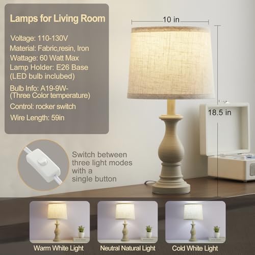 Antique White Set of 2 Vintage Bedside Table Lamps 18.5" for Bedroom & Living Room