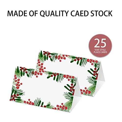 Place Cards for Christmas Party, Editable Name Cards, Seating for Tables, Tent Style for Wedding, Dinner Party or Any Occasion, Easy Folding, Pack of 25 Escort Cards (A20)
