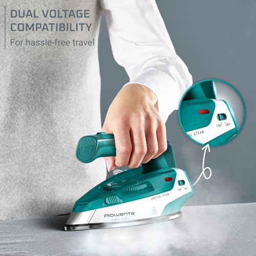 Rowenta Travel Mini Iron Dual Voltage Compact Iron for Clothes Green DA1610 - Modern White & Toy Boy Variant