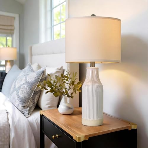 2 Pack Modern Ceramic Table Lamps - 23.75 Inches for Living Room Bedroom Nightstand - White