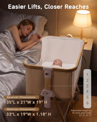 Baby Bassinet - Adjustable Bedside Sleeper with Mesh & Storage, Beige