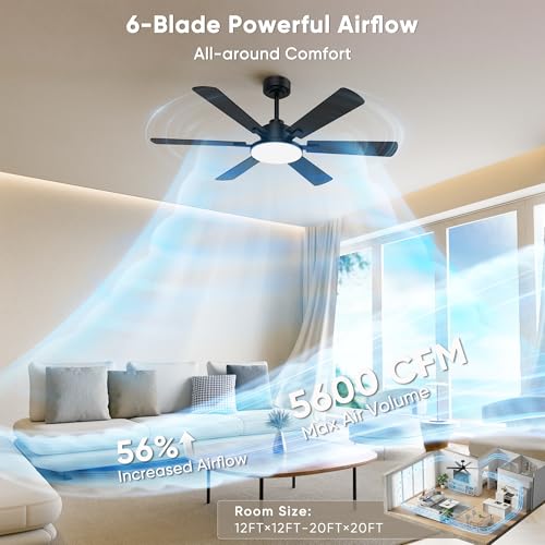 Black 52-Inch Ceiling Fan with Light and Remote Control - Downrod Mount
