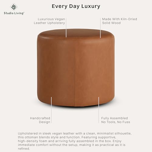 Studio Living Wentworth 19-Inch Caramel Brown Faux Leather Round Ottoman Bench