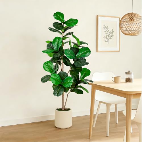 5ft Faux Fiddle Leaf Fig Tree with White Planter - Indoor & Outdoor Decor