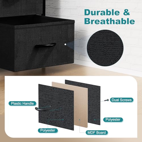 Black Dresser with 8 Fabric Drawers - Tall Bedroom Storage Organizer