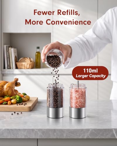 Rechargeable Salt and Pepper Grinder Set - Large Capacity, Silver