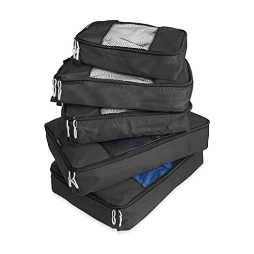 Travel Wise 5-Piece Packing Cubes Set in Black Ripstop Nylon Organizer