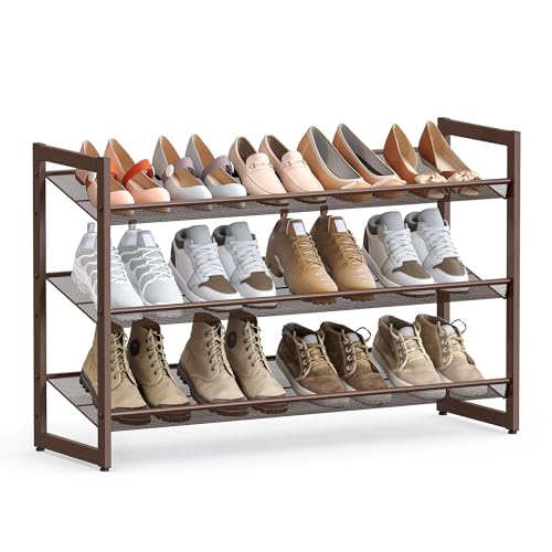 Metal Shoe Rack Organizer - 3-Tier Adjustable Capacity for 9-12 Pairs