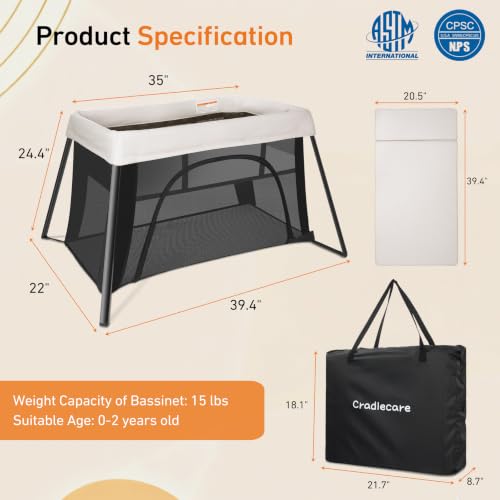 Travel Bassinet & Playard - Foldable Portable Baby Crib for 0-24 Months