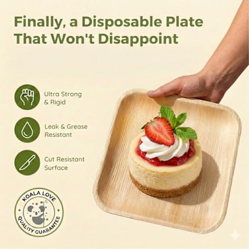 Koala love 4 Inch Bamboo Plate Disposable 100 Pack Small Dessert and
