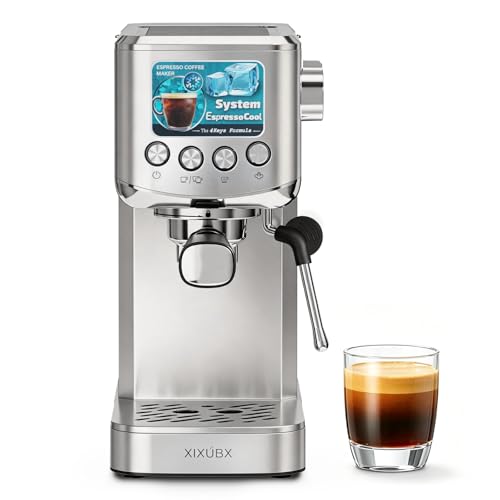 XIXUBX Silver Cold Brew Espresso Machine with Milk Frother - Fast Heating & One-Touch Operation