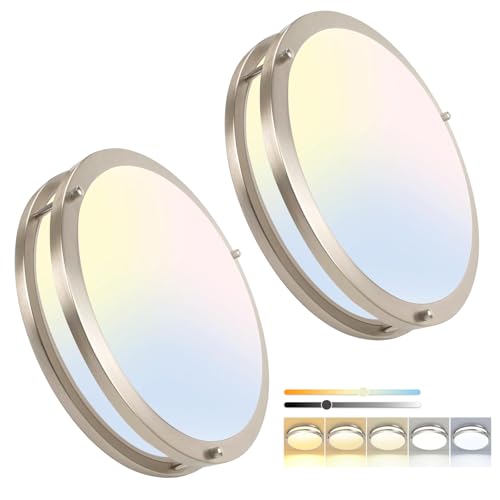 13 Inch LED Flush Mount Ceiling Light Fixture - 5CCT Brushed Nickel, Dimmable