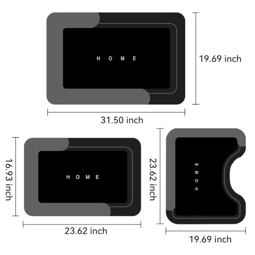 Bathroom Mat Set of 3 Non-Slip Absorbent Quick-Dry Bath Rugs - Black Home Variation