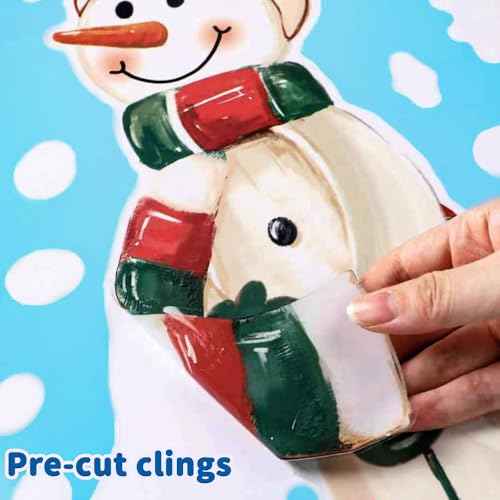 3 Sheets Christmas Extra Large Snowman Window Clings, Winter Snowflakes Xmas Window Stickers Decals for Indoor Outdoor Home Holiday Party Store Glass Decorations