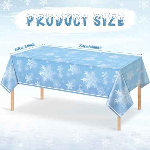 3 Pack Winter Snowflake Plastic Tablecloth Decorations, Light Blue Snowflake Winter Wonderland Disposable Table Cover for Christmas Holiday New Year Party Supplies Decorations, 54 x 108 Inch