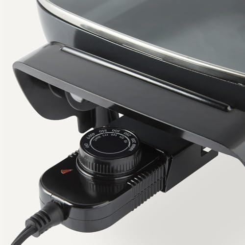 Electric Skillet with Glass Lid, Nonstick Ceramic Coating, Adjustable Temperature, 15.6x12.1 inch, Black