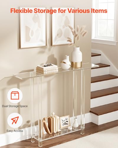 Acrylic Narrow Console Table with 2-Tier Storage - Clear Entryway Side Table